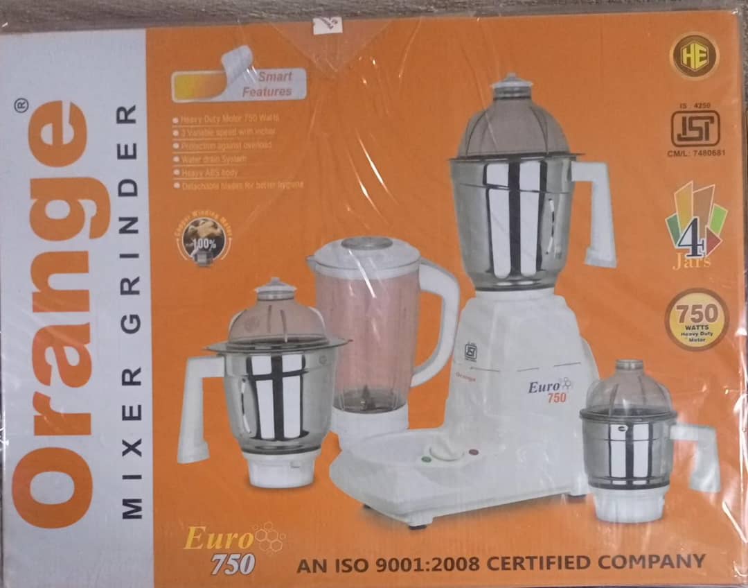 Orange 4 Cups Heavy Motor Electric Blender Mixer And Grinder 750W