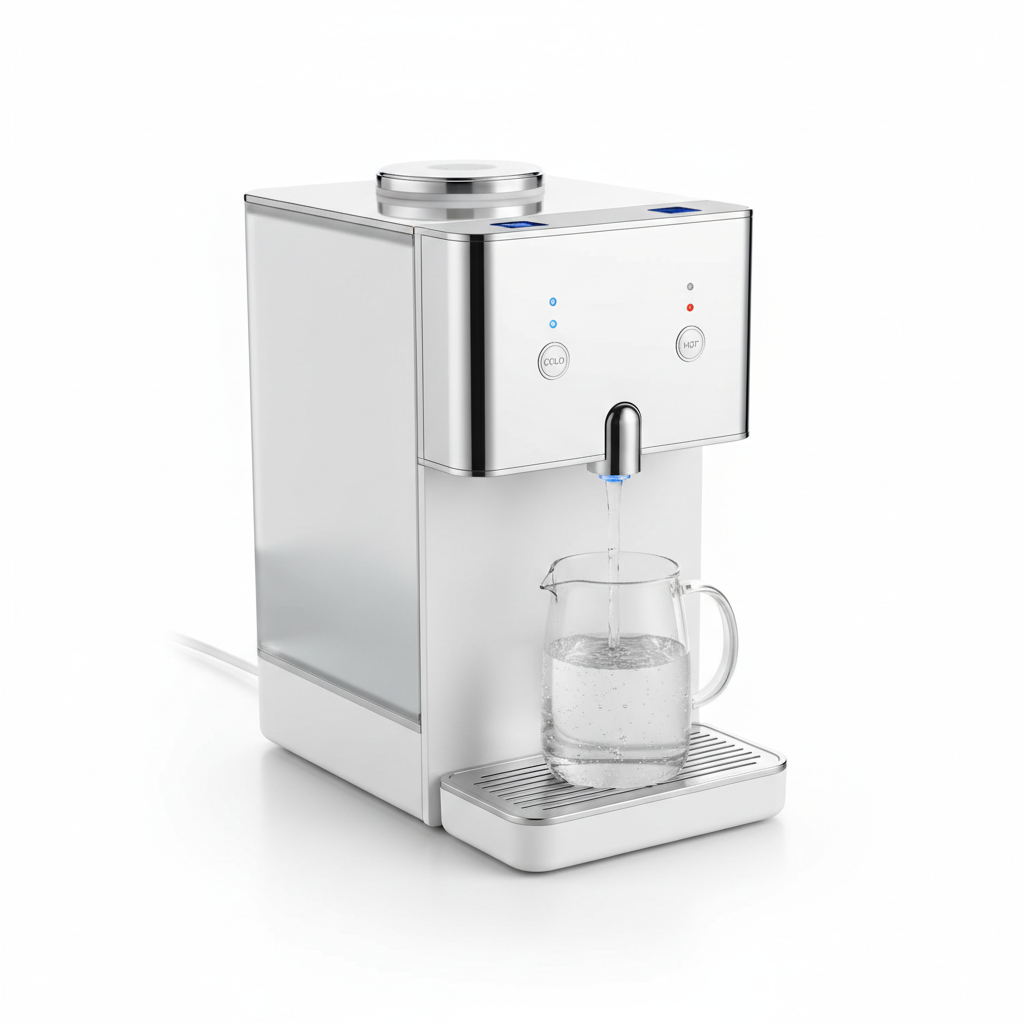 Automatic Hot and Cold Water Dispenser with Tea Bar - white and silver countertop unit